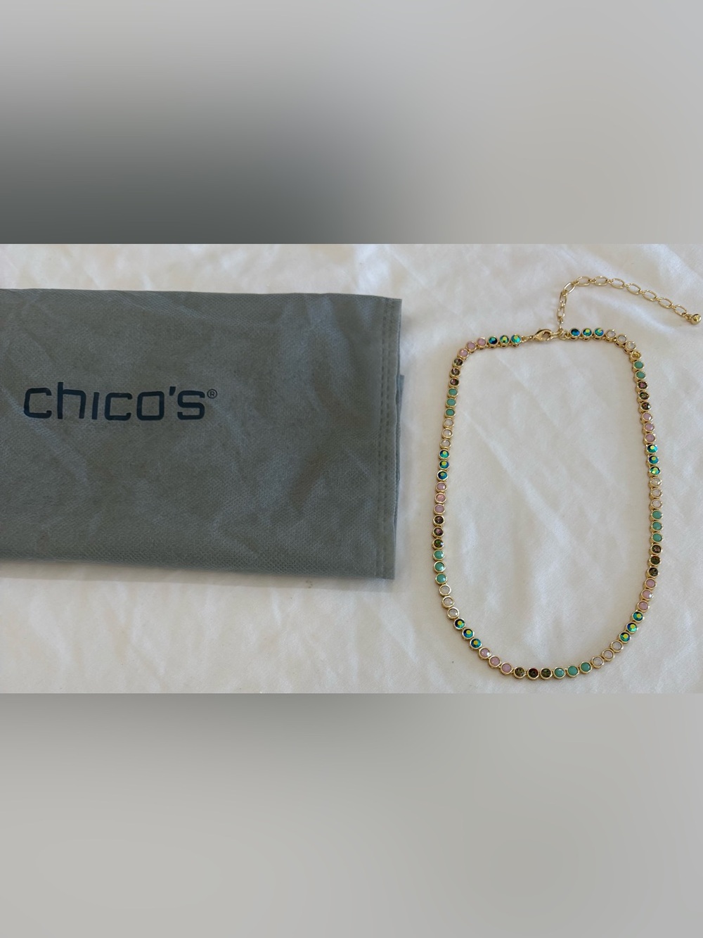 CHICO'S MULTI-COLORED PASTEL TENNIS NECKLACE W/ GOLD TONE NEW NWOT